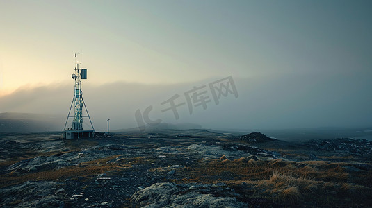 信号科技摄影照片_荒野公路旁的信号塔图片