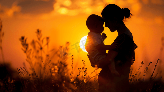 夕阳中妈妈抱着婴儿摄影12