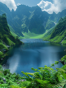 青山湖泊绿水蓝天图片