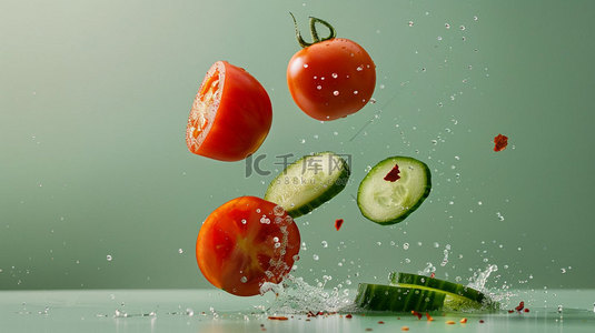 番茄一筐背景图片_黄瓜番茄坠落合成创意素材背景