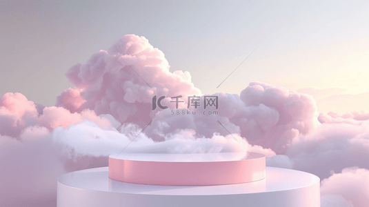 立体白云背景图片_粉色立体电商装饰展台背景
