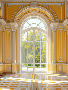 浅金色拱形门窗户摄影图