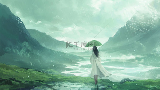 女人撑伞降雨合成创意素材背景