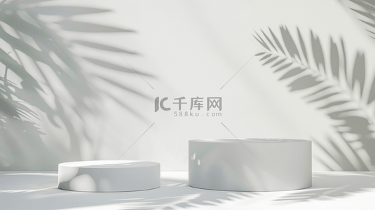 洁白3D立体电商光影装饰圆柱展台背景