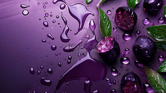 水果绿叶紫色合成创意素材背景