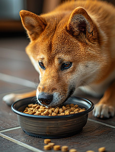 宠物狗在吃狗粮萌宠摄影图