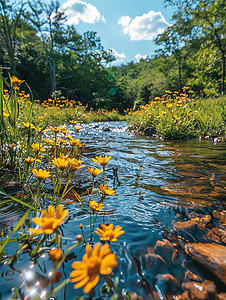 流动的小溪夏日清凉图片
