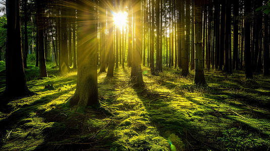 森林树林阳光太阳图片