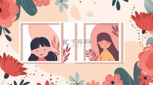 鲜花母女画框合成创意素材背景