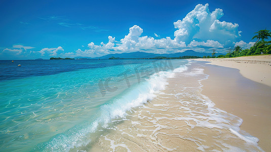 白沙滩摄影照片_美丽的白沙滩蓝天白云高清摄影图