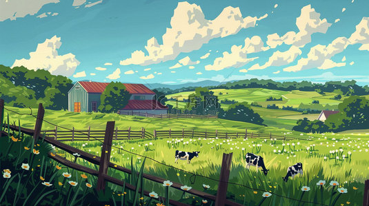 白露插画素材背景图片_卡通田园农场合成创意素材背景