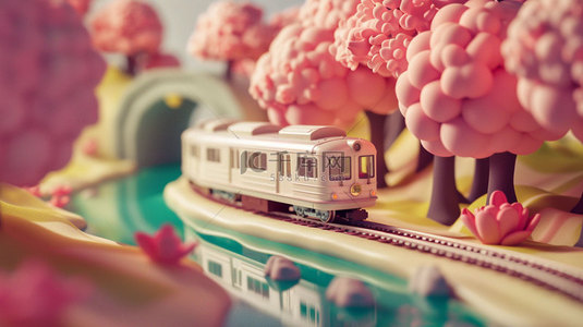 樱花素材背景图片_樱花列车模型合成创意素材背景