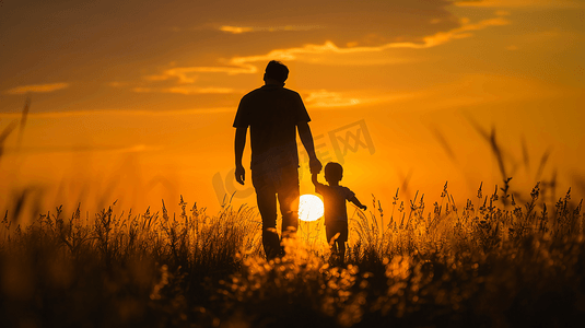 夕阳中的爸爸和孩子摄影15