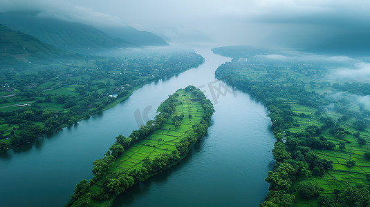 航拍壮观的河流大自然景观摄影照片