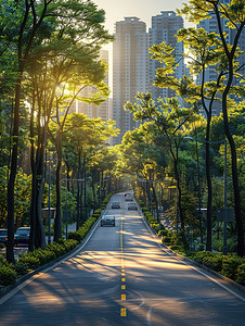 现代城市绿化道路高清摄影图