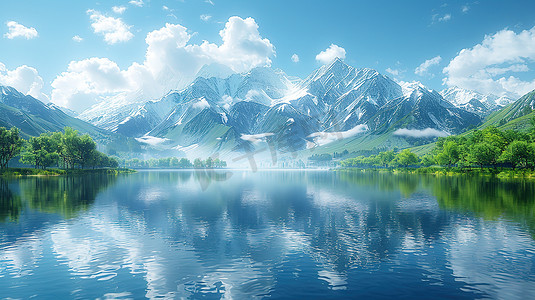 湖泊山川纯净的蓝天图片