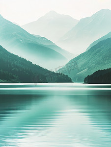 绿水青山艺术字摄影照片_青山丛中的湖泊图片