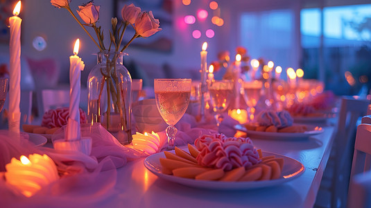 彩色蛋糕摄影照片_生日派对上的蜡烛和蛋糕图片
