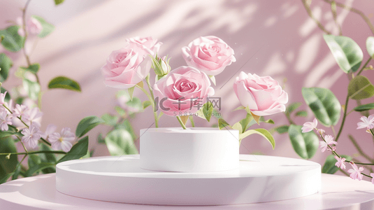 全城热恋爱在长沙背景图片_粉色520花朵3D立体装饰圆柱电商背景