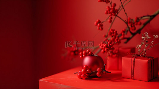 红色创意礼盒背景图片_红色礼盒插花合成创意素材背景