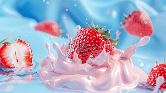 草莓冰淇淋包裹合成创意素材背景