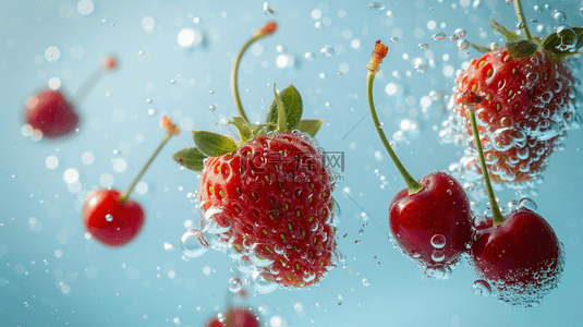 水果背景蓝色背景图片_蓝色夏季草莓清洗水果背景