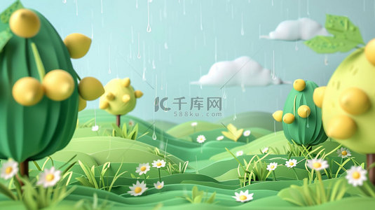 模型下雨草地合成创意素材背景