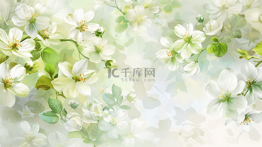 花朵装饰叶子背景图片_绿色淡雅植物花朵装饰背景