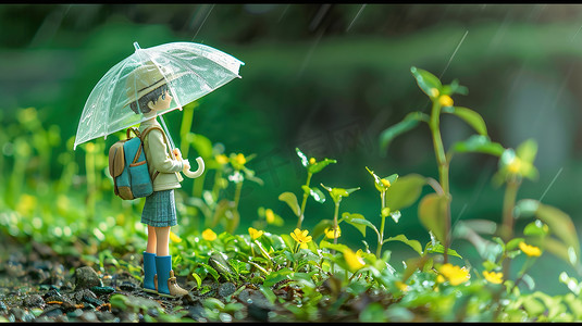 保护草地摄影照片_青青花草地里撑着雨伞的孩子图片