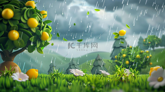 下雨草地背景图片_模型下雨草地合成创意素材背景