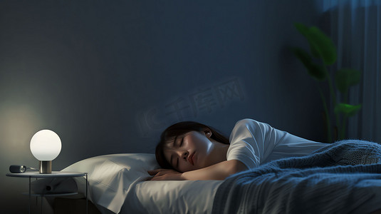 夜晚床铺女性睡觉摄影照片