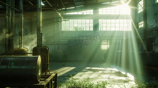 工厂破旧绿植阳光摄影照片