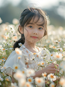 可爱的小花朵摄影照片_花朵丛中的小女孩高清图片