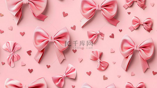 蝴蝶结和心形浅粉色背景图