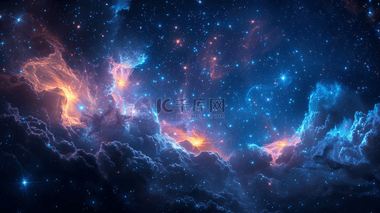 夜空星系背景图片_海边蓝色夜空的星光闪闪的天河背景