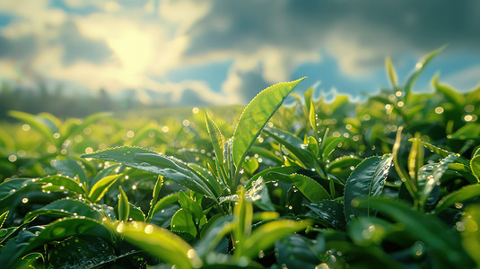 风景摄影照片_阳光下绿色茶园的摄影照片