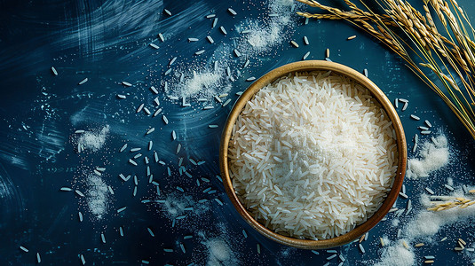 稻米木碗粮食米粒摄影照片