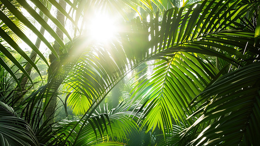 阳光照射椰子树木的摄影摄影照片