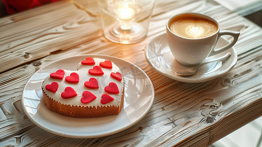 爱心咖啡摄影照片_精致咖啡蛋糕的摄影高清图片