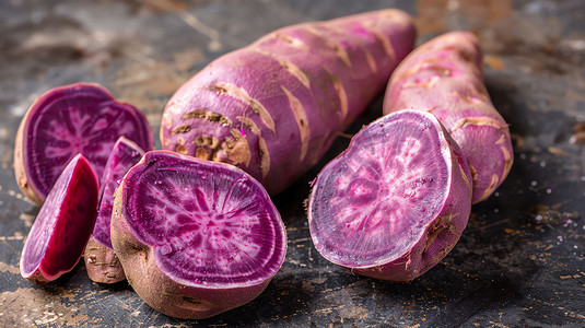 紫薯切片食物纹理摄影照片