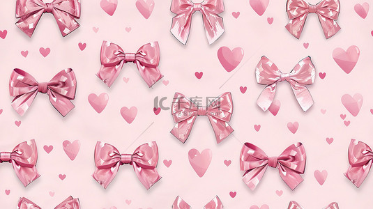 粉色蝴蝶结背景图片_蝴蝶结和心形浅粉色设计