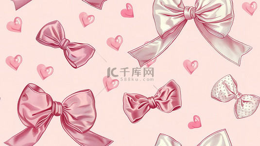心形，粉色背景图片_蝴蝶结和心形浅粉色素材