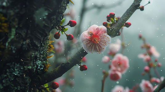 梅花枝条生机自然摄影照片