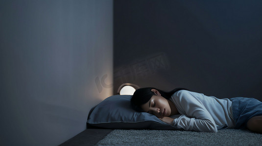 夜晚床铺女性睡觉摄影照片