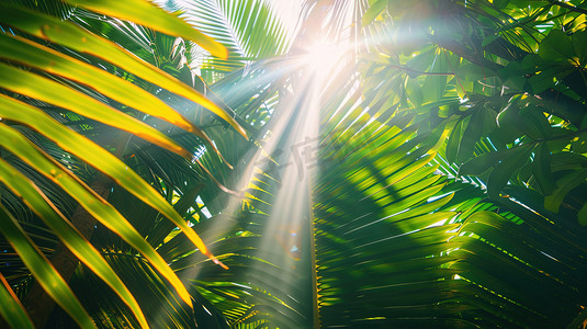 阳光照射椰子树木的摄影高清图片