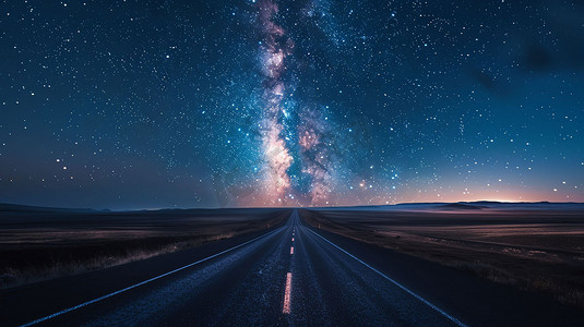 公路延伸银河星空摄影照片