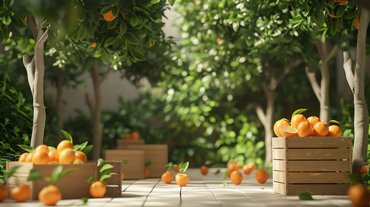 一堆水果卡通摄影照片_果树橙子庭院水果摄影照片