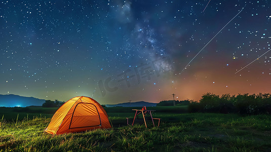 星空野外帐篷露营摄影照片