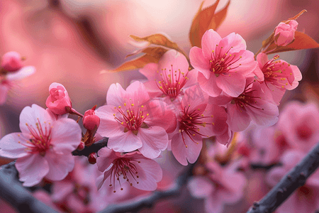 红色樱花摄影照片_风景摄影图微距写真樱花