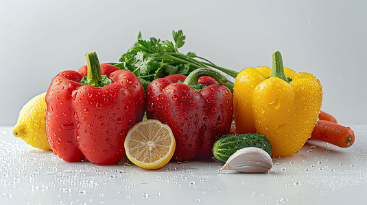 辣椒西红柿黄瓜片玉米摄影照片